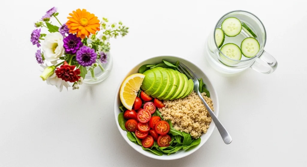Healthy daytime self-care habits – nourishing meal and hydration