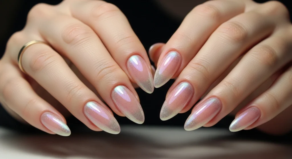 Glazed donut trendy nail designs 2026 with chrome powder