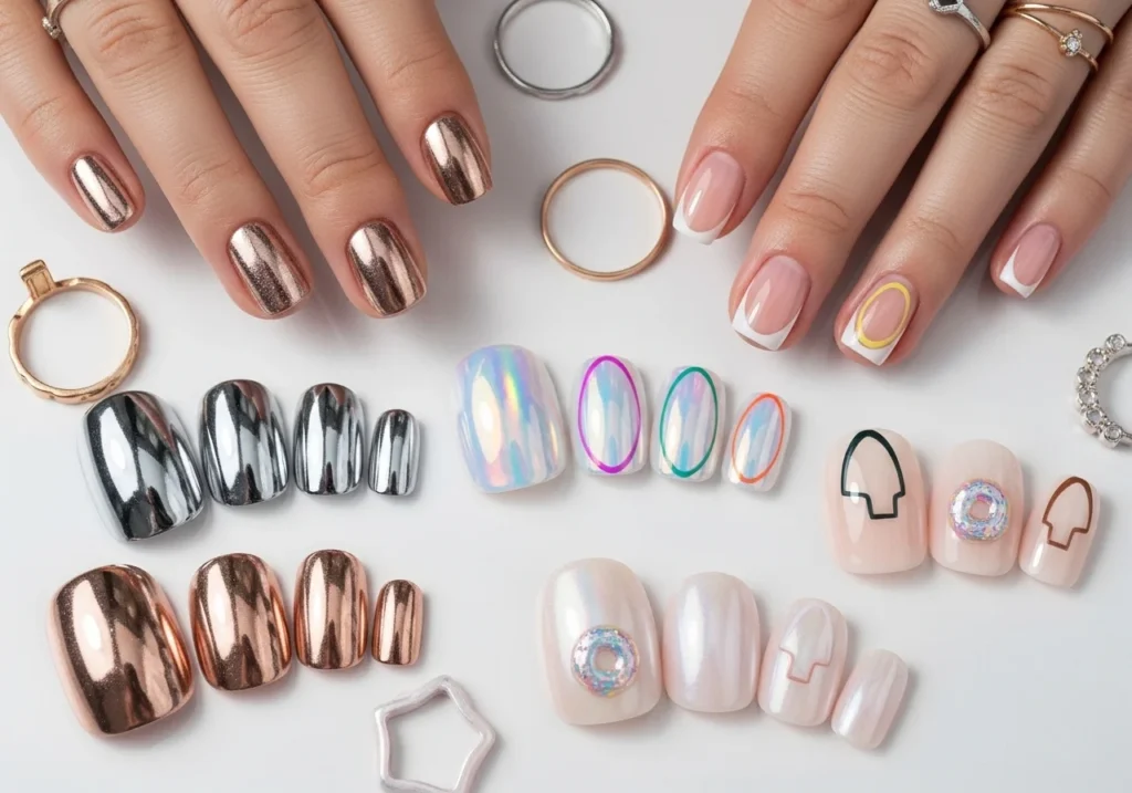 Trendy short nails with chrome, French tips, and glazed finishes for 2026.