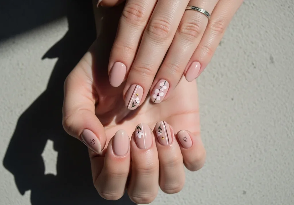 Short nails styled for everyday blush pink,