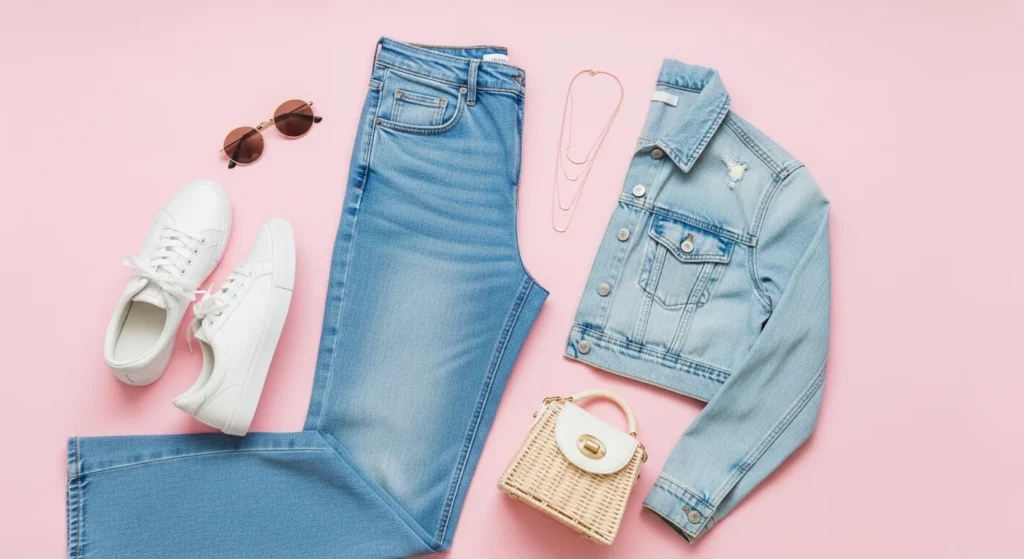 Fashion Nova jeans review 2026 high waist flare jeans flat lay