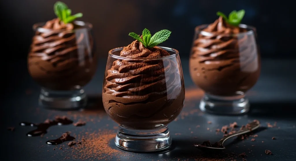 Keto sugar free chocolate avocado mousse in glass cups
