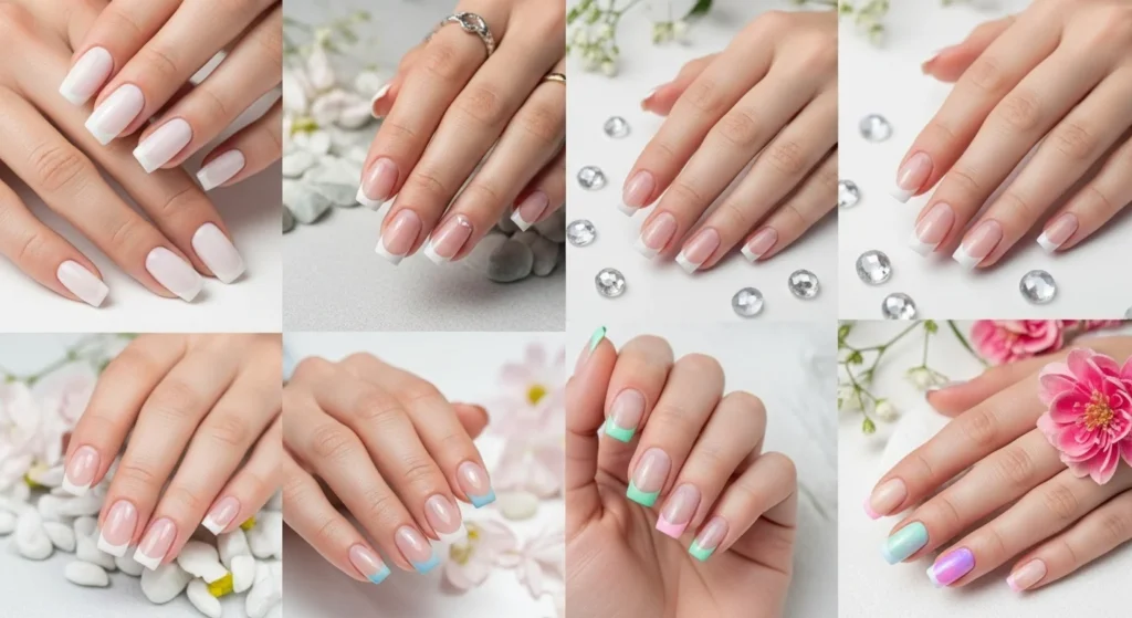 Classic French manicure with clean white tip on oval nails elegant and timeless