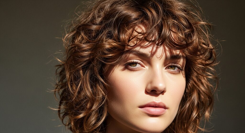 Short wolf cut hairstyle with messy textured layers