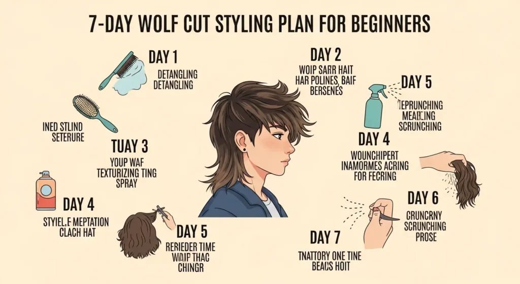 7 day wolf cut hairstyle styling routine and weekly hair plan