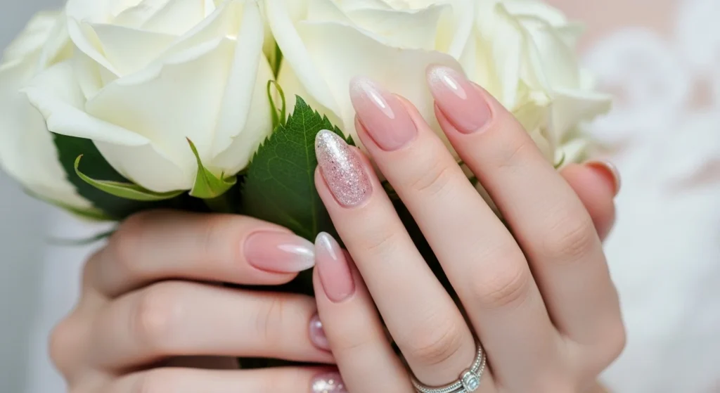 Wedding and Formal Events ,Soft nudes, blush pinks, and white gel nail designs