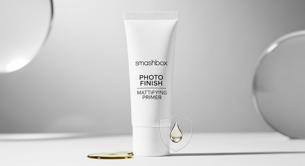 Oil-free makeup essentials for oily skin flat lay