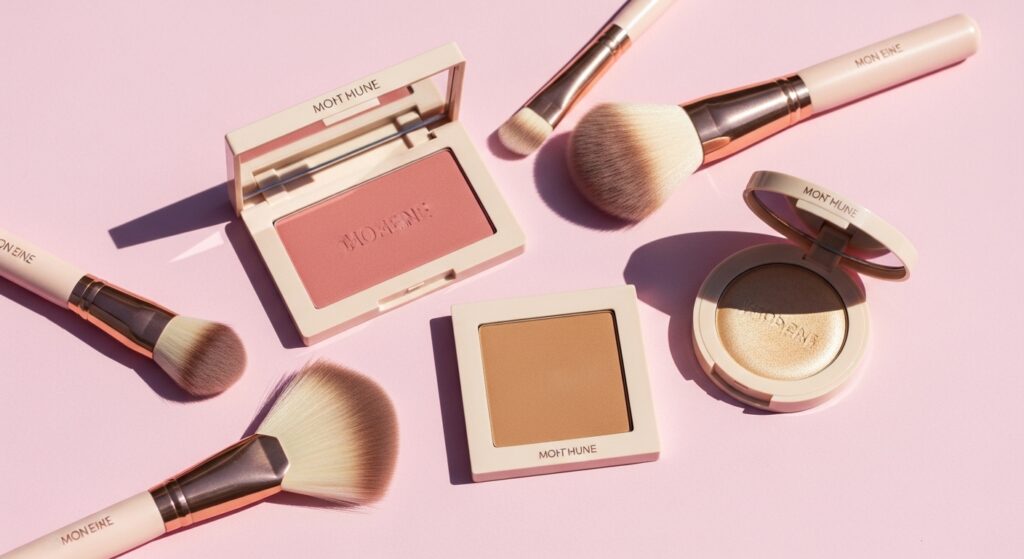 : Powder blush, bronzer, and highlighter for oily skin