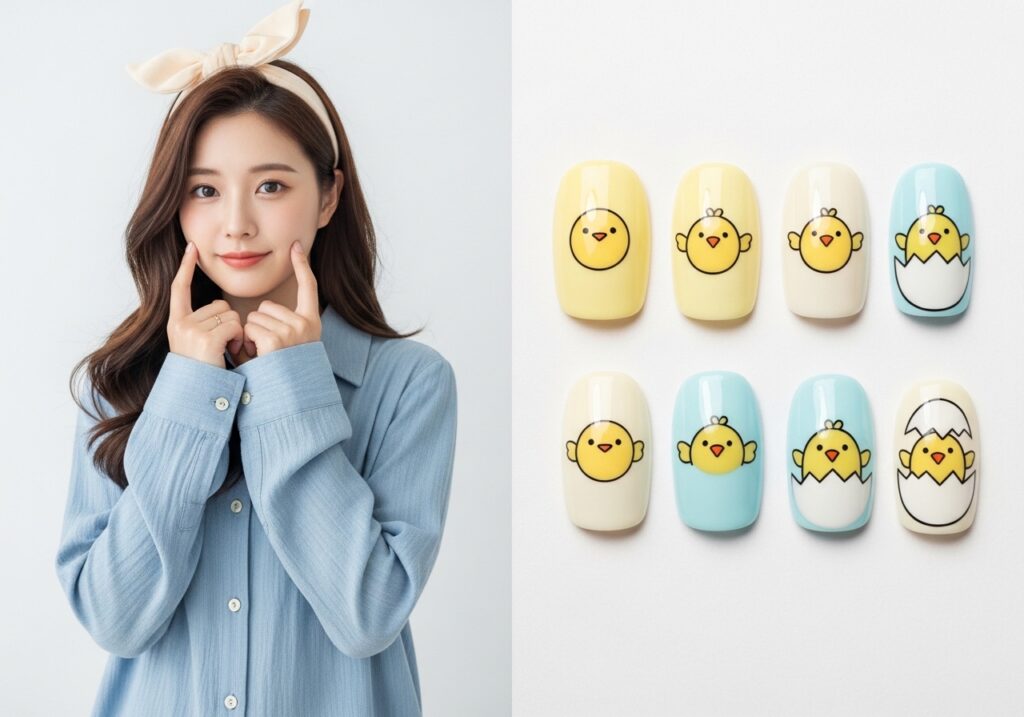 Easter egg nails with different patterns on each finger.