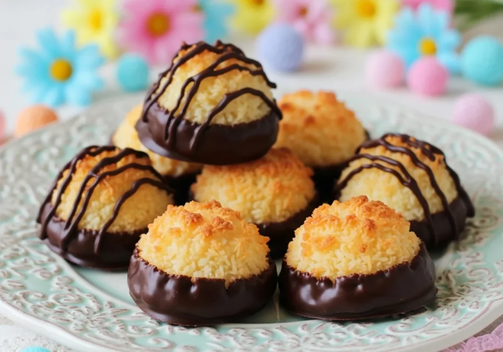 Mini cheesecakes topped with pastel-colored mini chocolate eggs.