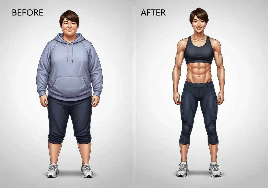 before and after weight loss transformation healthy fat loss progress illustration