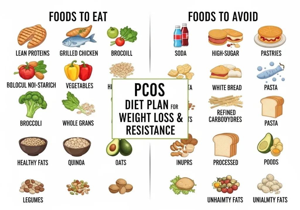 pcos diet plan for weight loss foods to eat and avoid insulin resistance