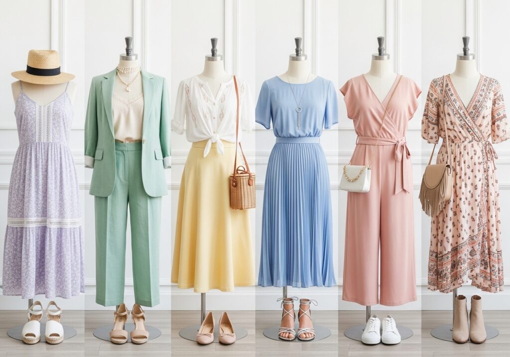 Easter outfits for women in pastel colors, styled for a chic and fresh spring look