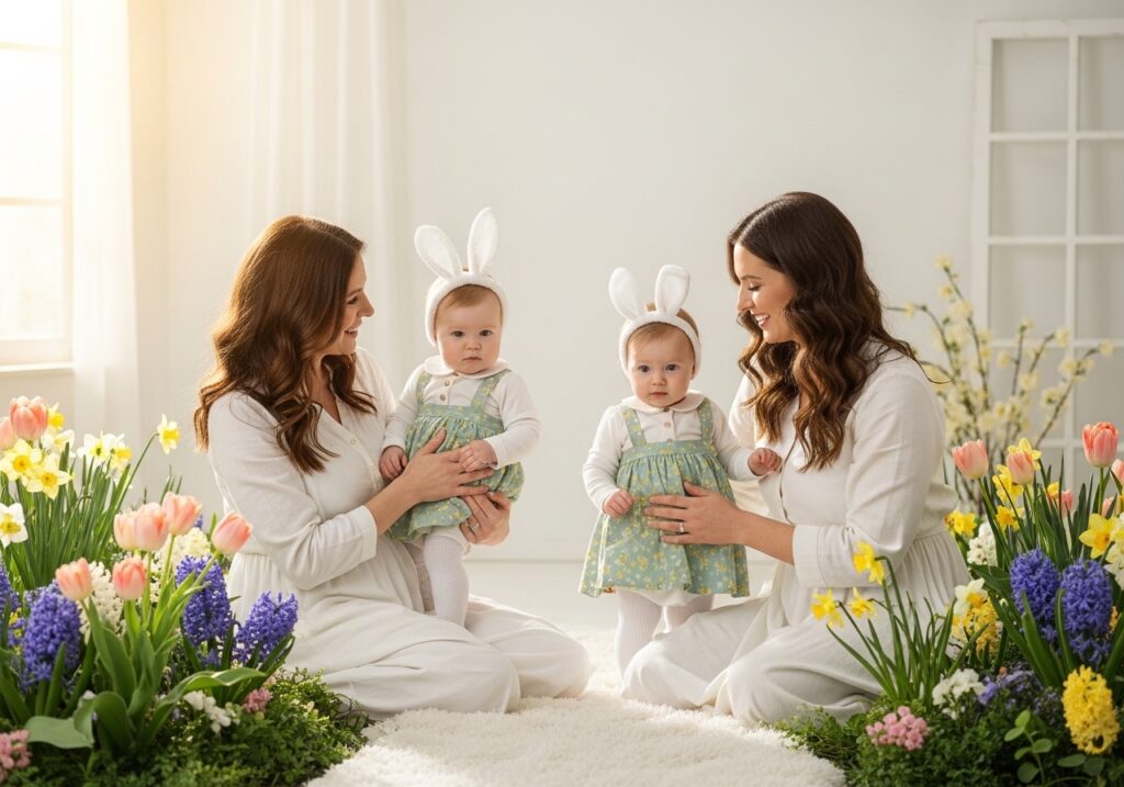 Spring Easter outfit for toddler girl in a floral smocked dress with an adorable bow