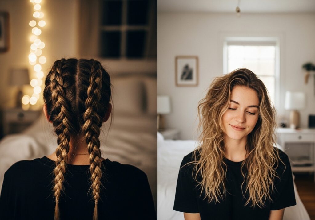 french braid waves overnight heatless hairstyle for natural textured waves