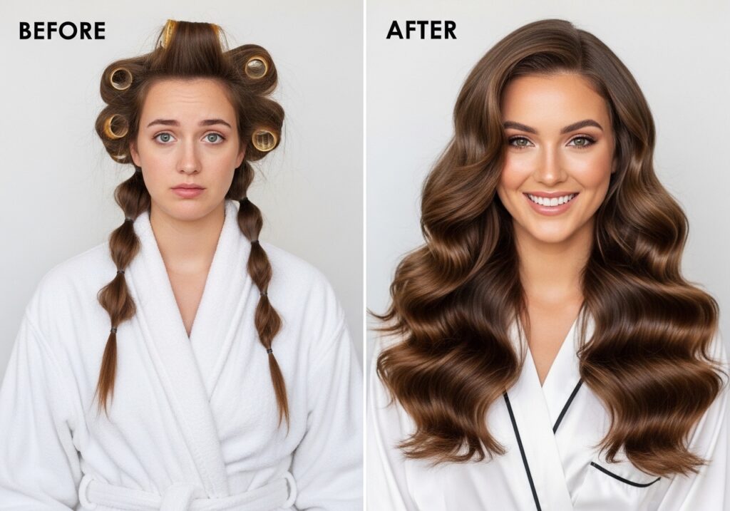 robe tie heatless curls overnight for big voluminous waves without heat
