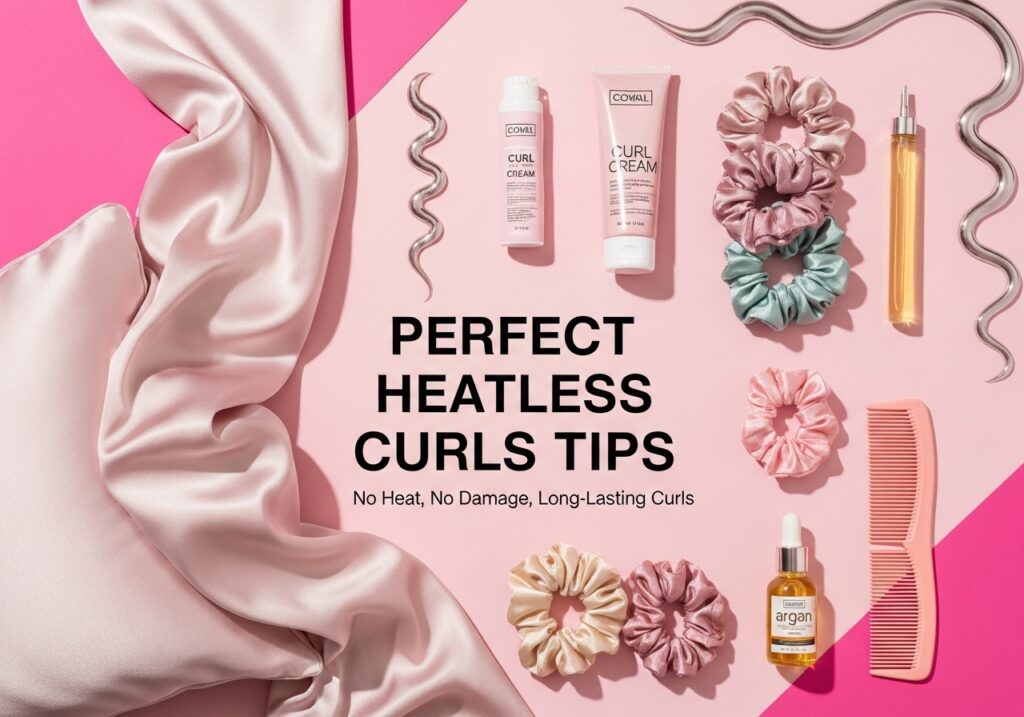 perfect heatless curls tips using satin scrunchies silk pillowcase and curl cream for overnight hairstyles