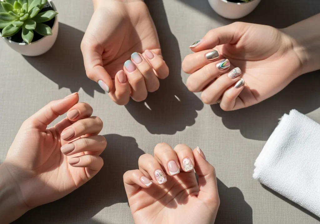 Collage of short nail designs showcasing variety and inspiration for beginners and enthusiasts.