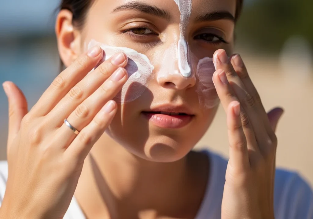 Daily sunscreen application to protect skin from sun damage