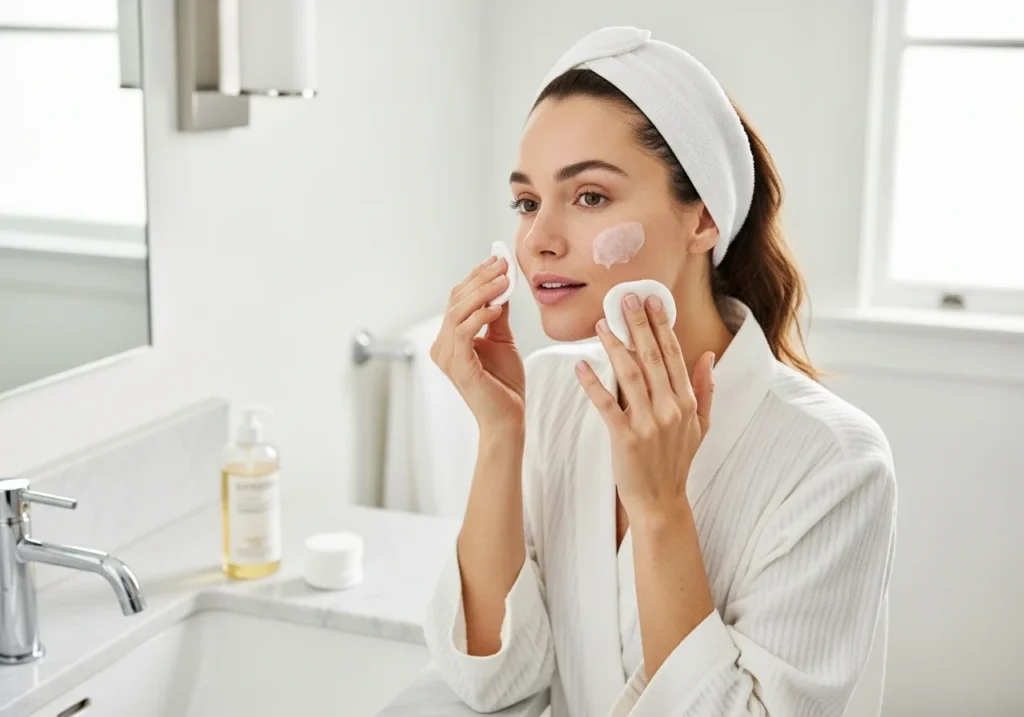 Applying toner to refresh skin and reduce pores