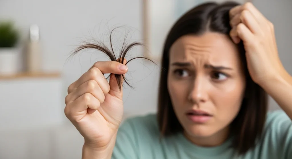 woman worried about hair fall at home natural hair care