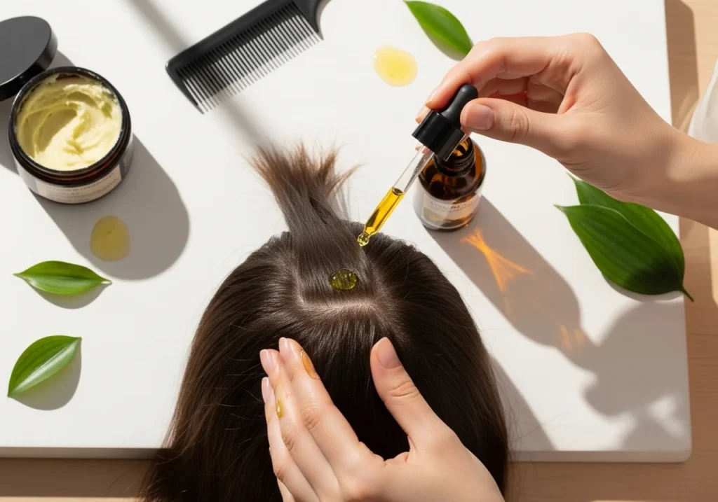 How to use best oils for hair growth with scalp massage and dropper application