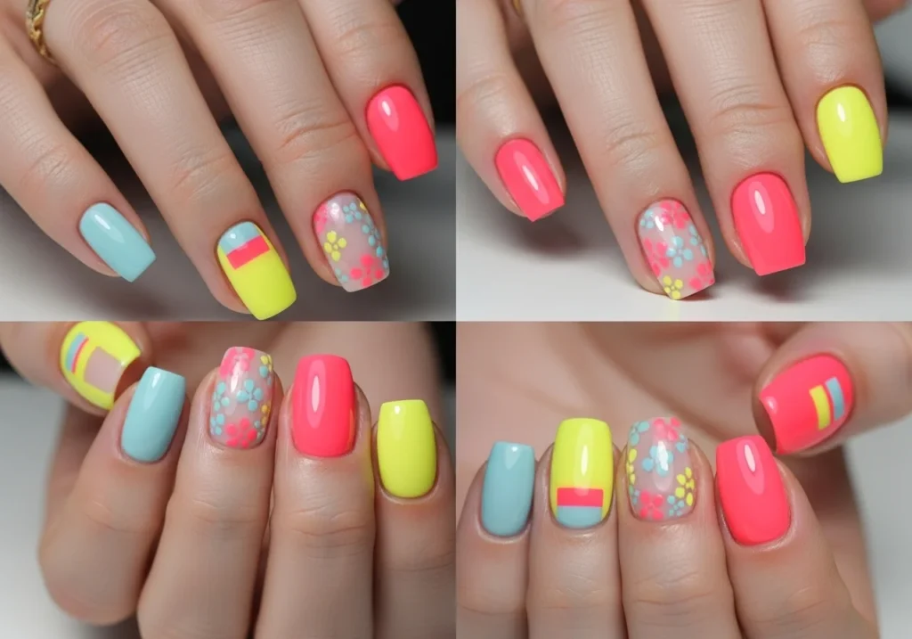 Bright summer nails ideas with cute trendy colorful nail designs