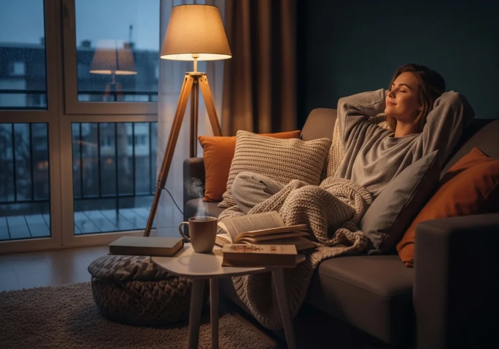 young girl practicing self care at home in a calm environment
