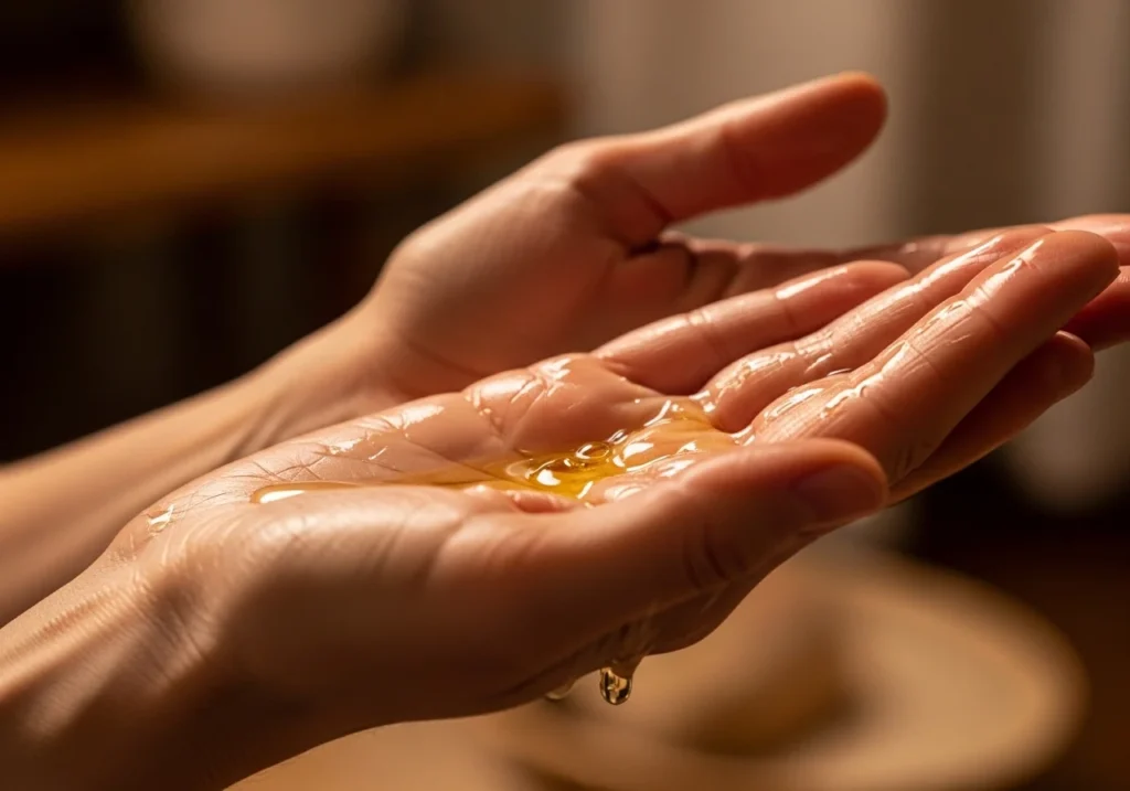 preparing warm oil for hair massage