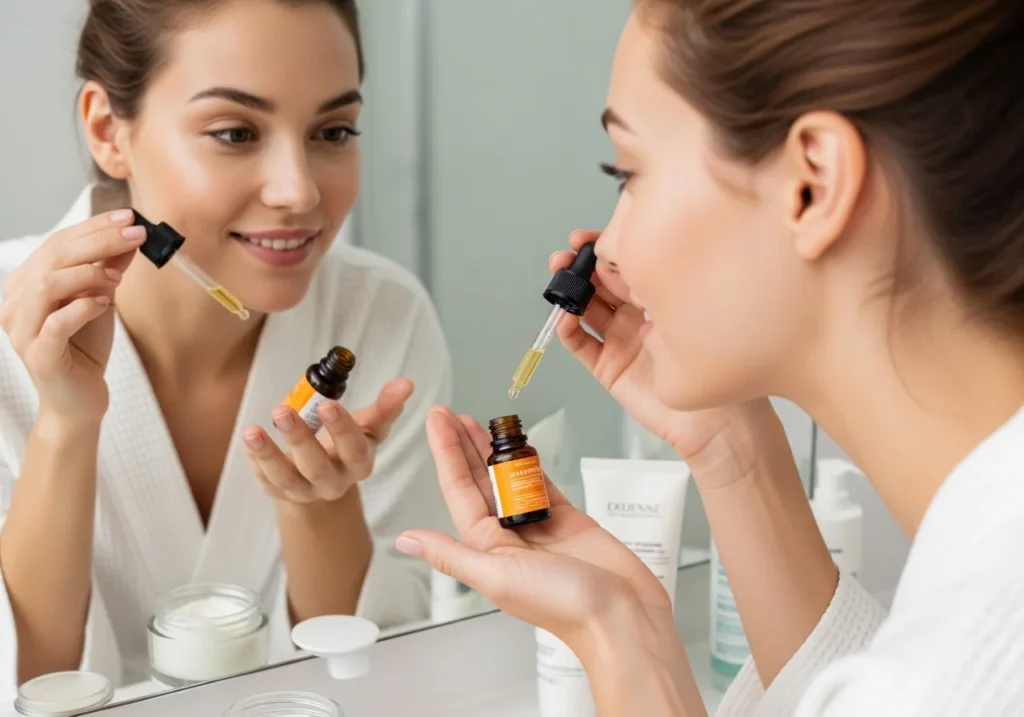 Vitamin C serum applied to brighten skin and improve glow