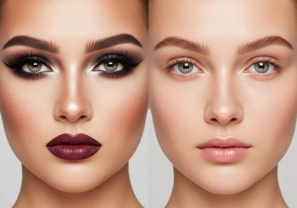 natural beauty vs heavy makeup skin comparison