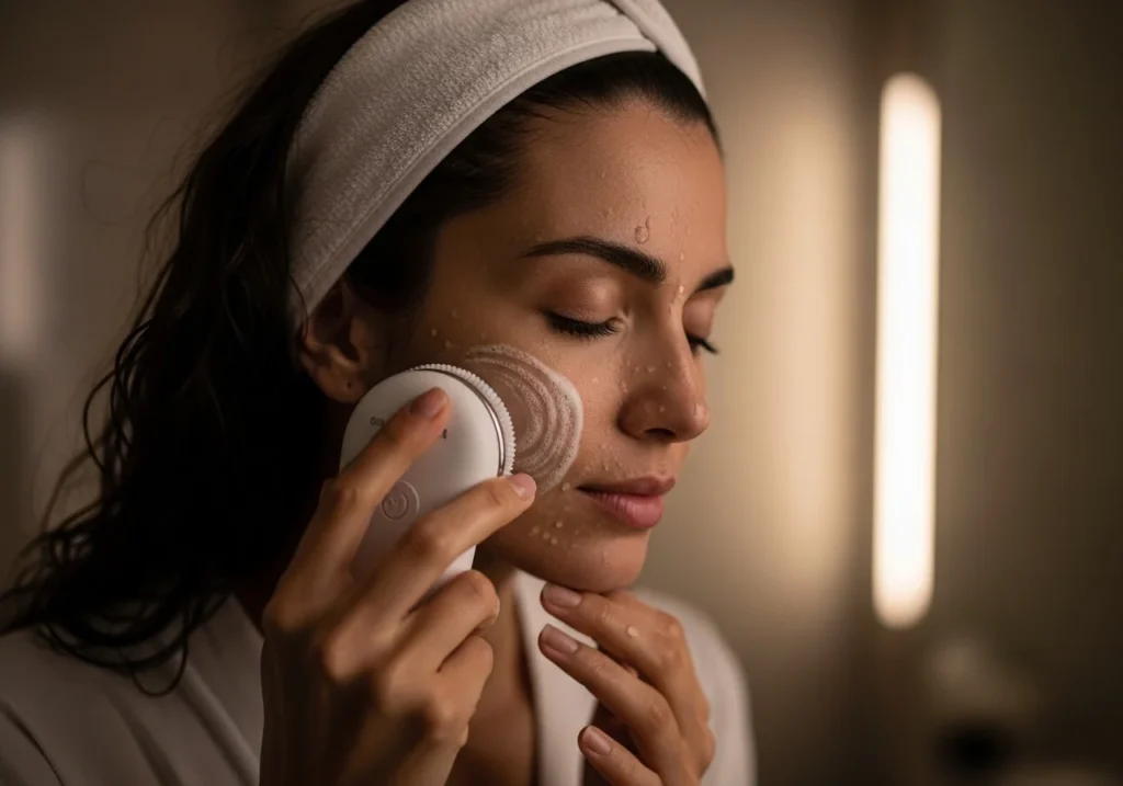 Woman applying night cream during skincare routine
