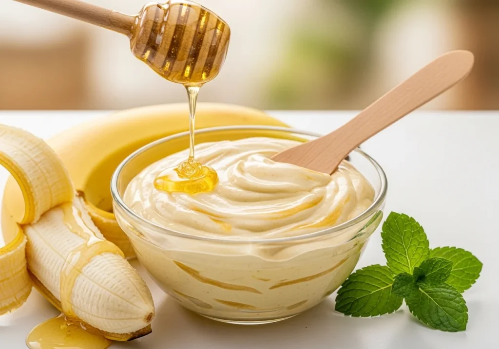 Banana and honey blended hair mask for frizz control and smooth, hydrated hair