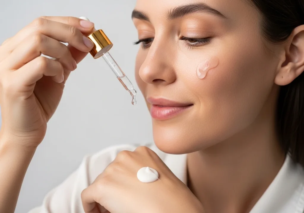 Woman applying night cream during skincare routine