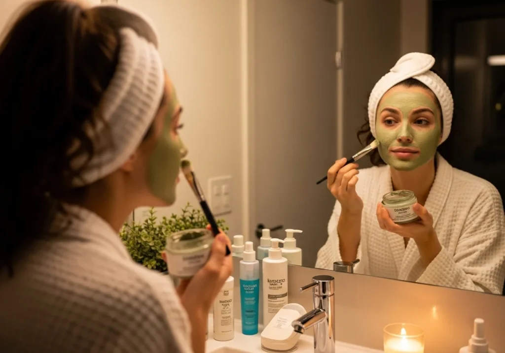 Woman applying night cream during skincare routine