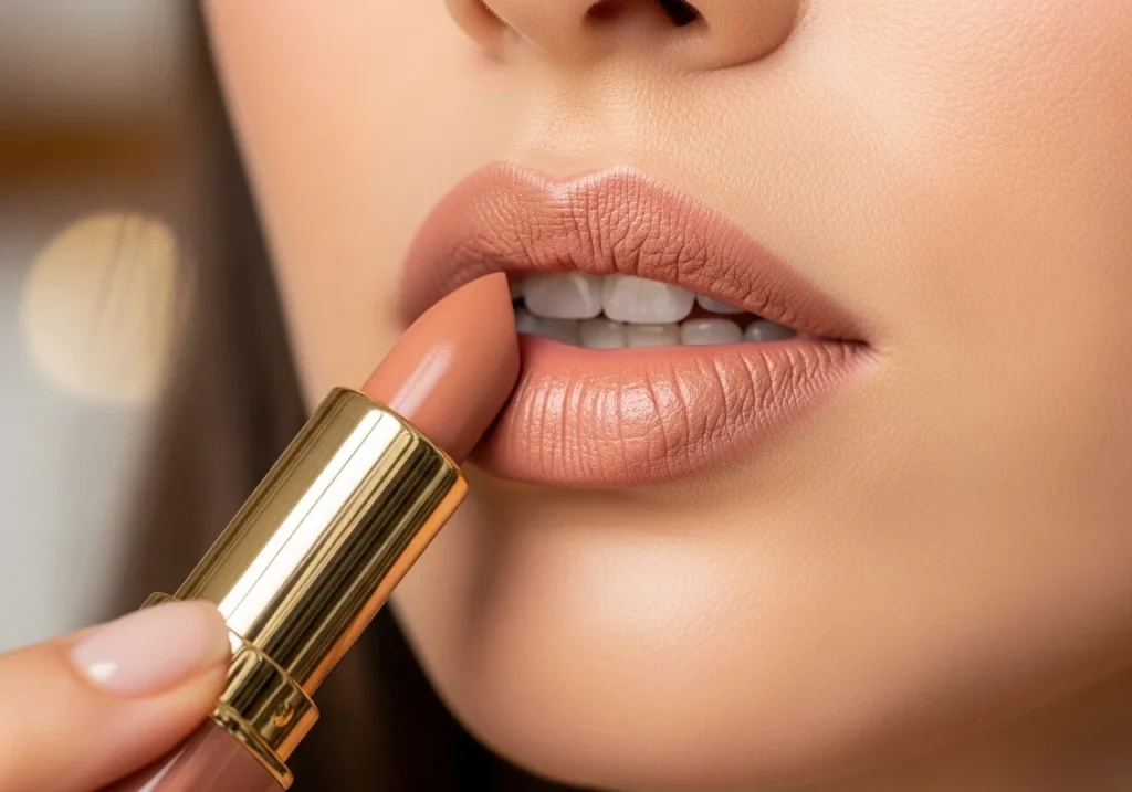 Nude lipstick applied for a simple and elegant daily look