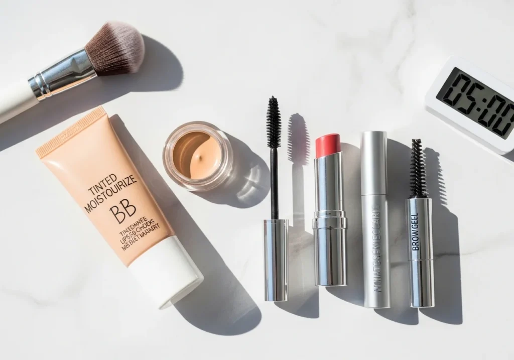 Quick and simple 5-minute makeup routine using minimal products for a natural everyday look