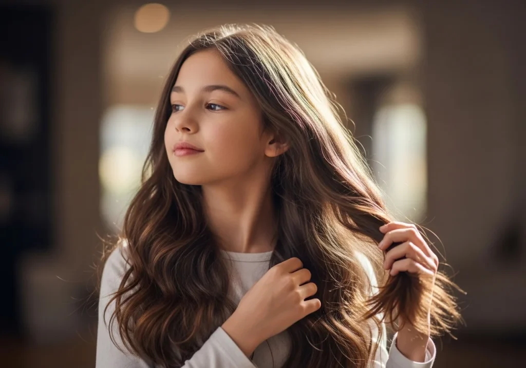 girl with thick shiny healthy hair