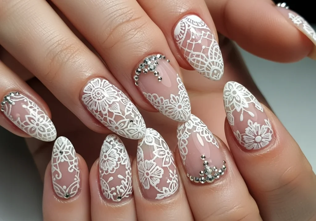 Chic lace nails with white and nude polish