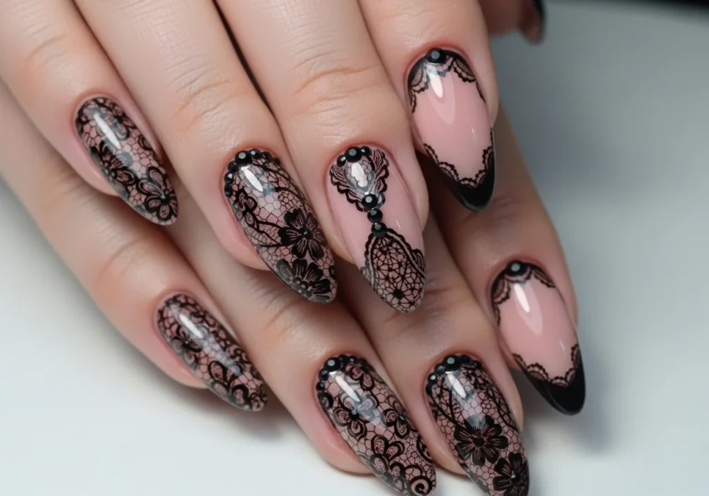 Floral lace nails for a soft feminine look