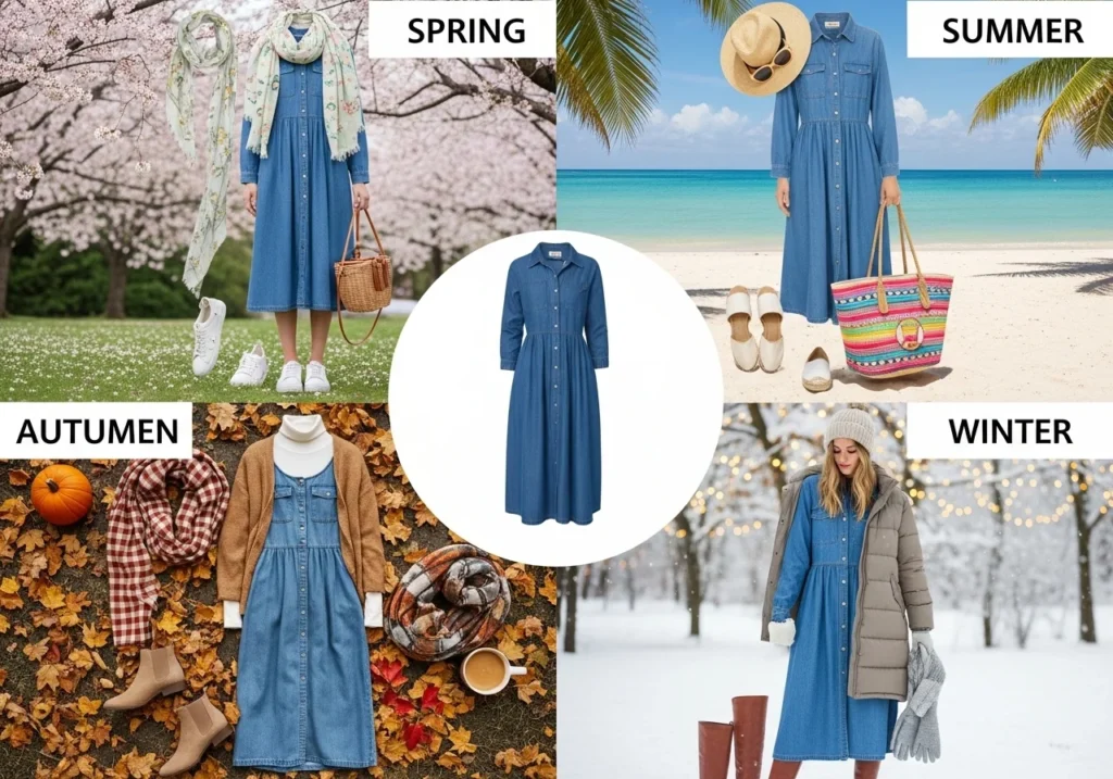 seasonal denim dress outfit inspiration