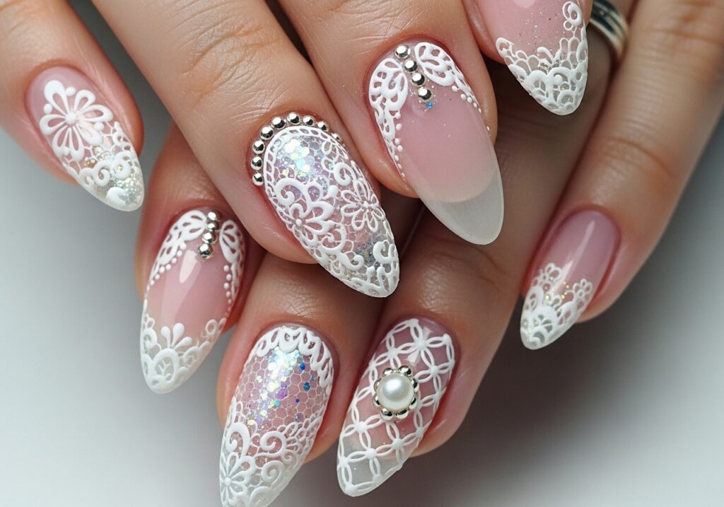 Black lace nail art for a stylish manicure