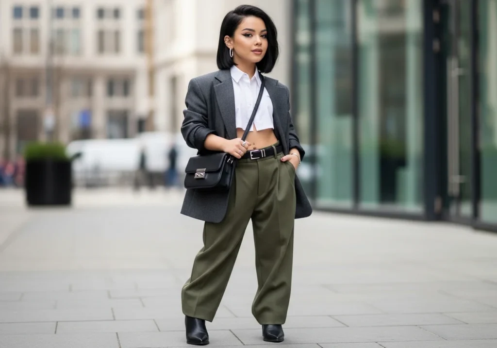 fashionable short girl wearing flattering outfit
