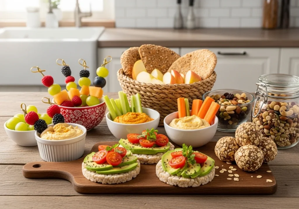 healthy homemade snacks with fruits nuts and yogurt