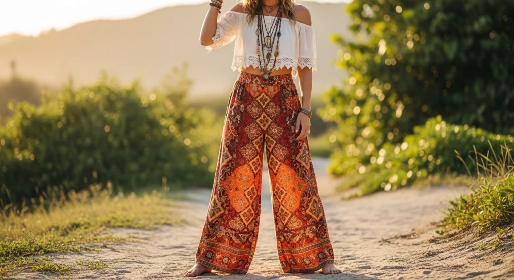 Casual boho look with denim and loose top
