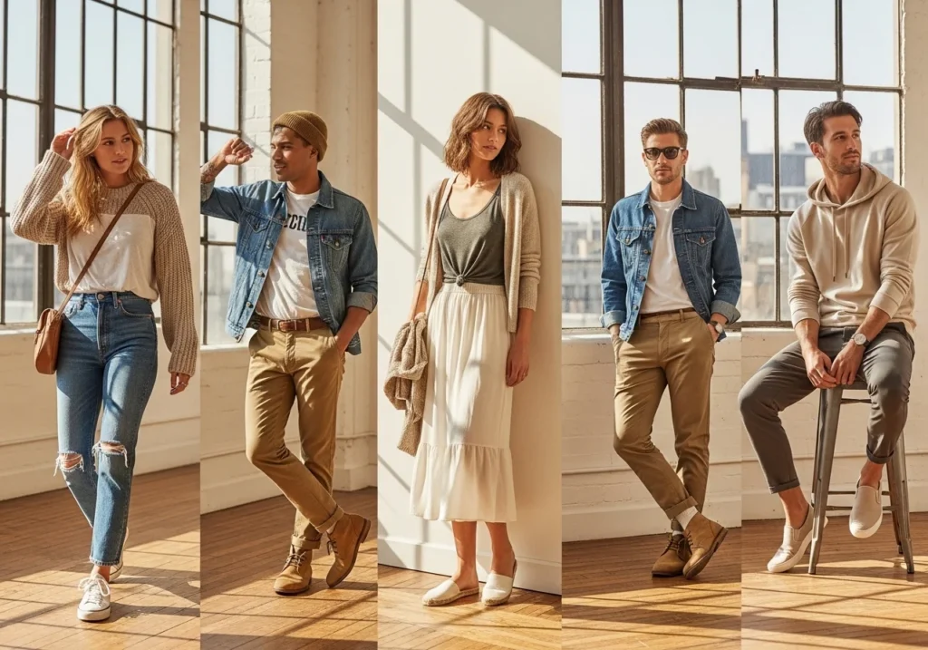 Minimalist casual everyday outfit with clean aesthetic, neutral colors, and simple accessories, perfect for modern and stylish daily wear