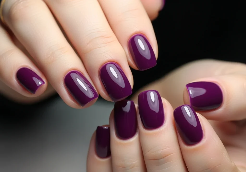 Purple Color Nail Art with cute floral design on short nails