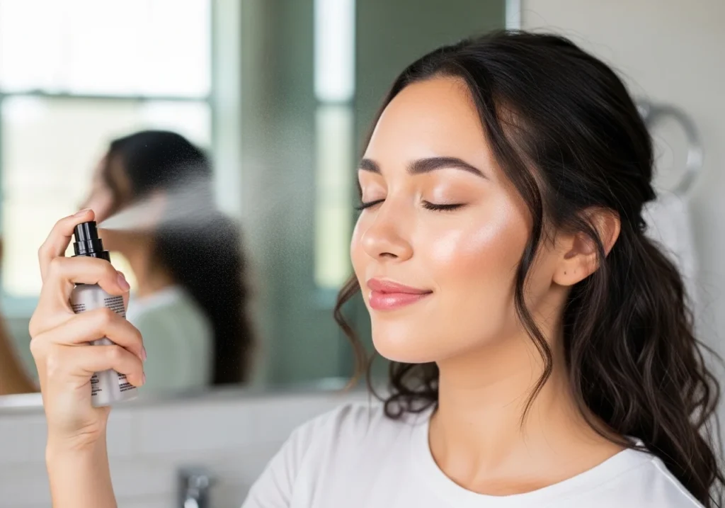 locking makeup with setting spray