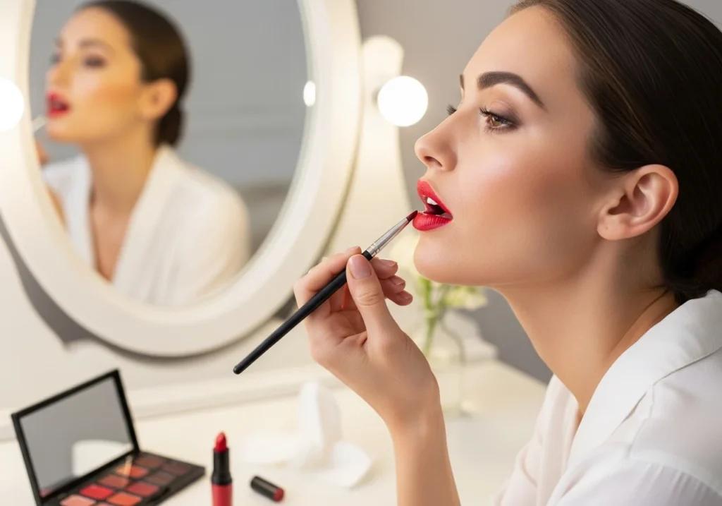 precise lipstick application for bridal look
