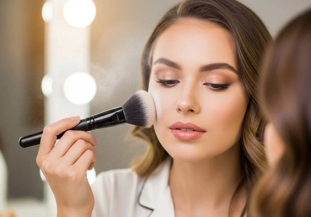 Setting powder locks your makeup in place and prevents shine or oil buildup during long events.
